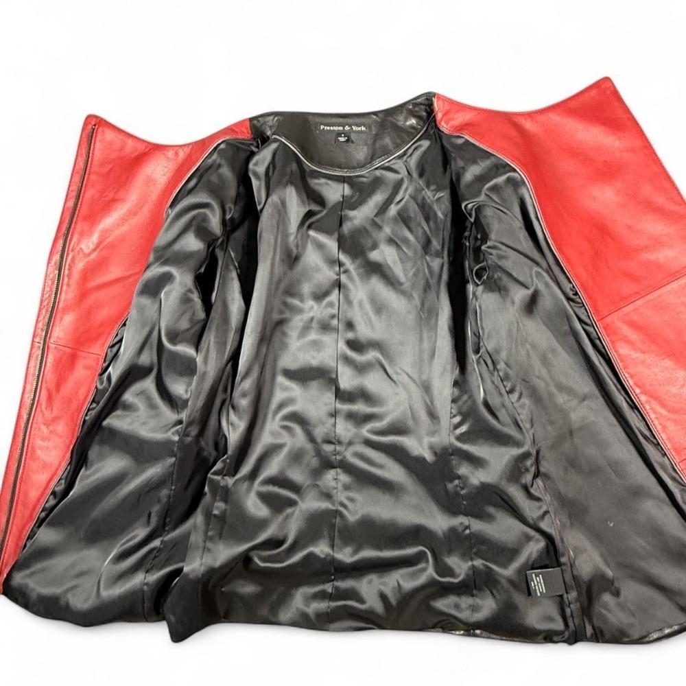 Preston York Black Red Lambskin Leather Asymmetrical Moto Mobwife Jacket Women S - Picture 3 of 11